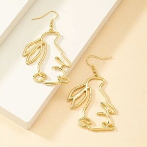 🐇 Awesome Large Rabbit Bunny Line Style Metallic Drop Earrings 🐰